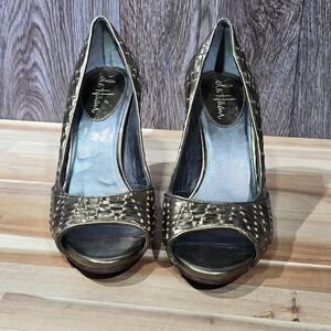 Cole Haan NikeAir Gold Woven Peep Toe Heels‎ Dress Shoes Leather Sole Size 7B